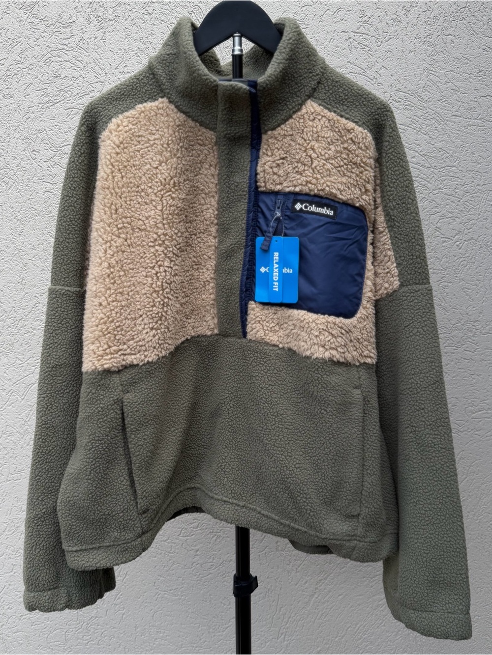 NWT Columbia Women’s Sherpa Fleece Pullover Jacket Green Cream Navy XXL